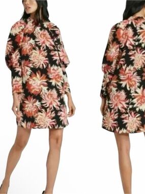 Who What Wear Black Floral High Neck Puff Sleeve Mini Shift Dress Size XXL
